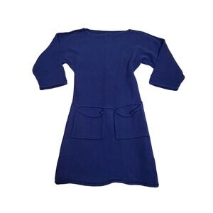 PURE Handknit Navy Blue Cotton Sweater Dress Size XS/S Handmade Knit Long Sleeve
